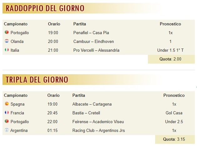 pronostici di oggi