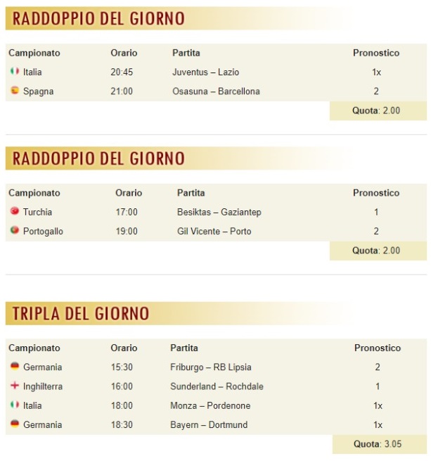 pronostici di oggi