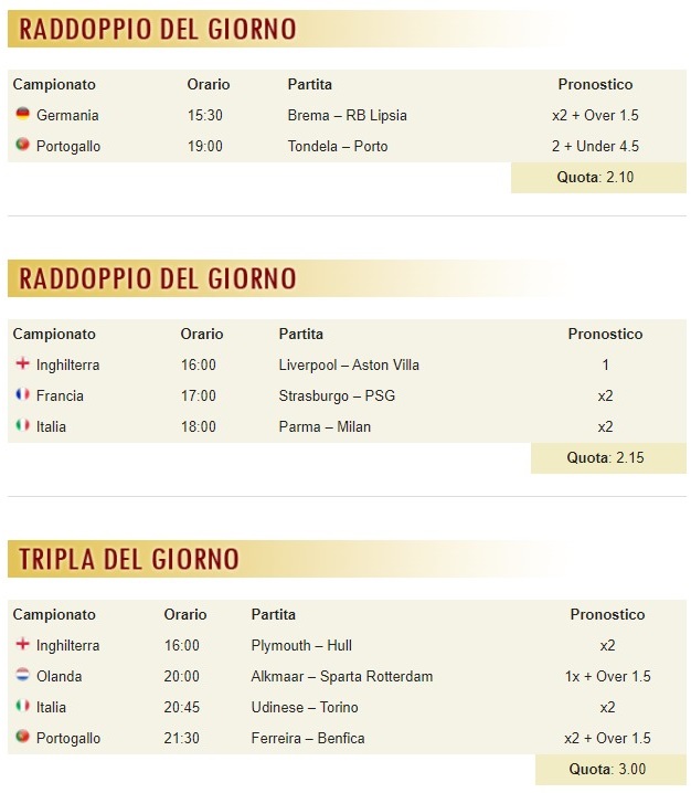 pronostici di oggi