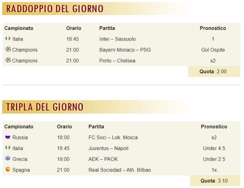 pronostici di oggi