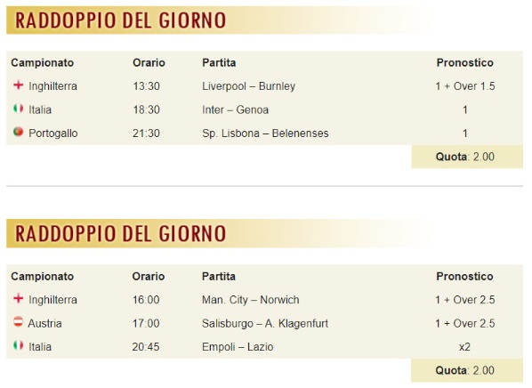 pronostici di oggi