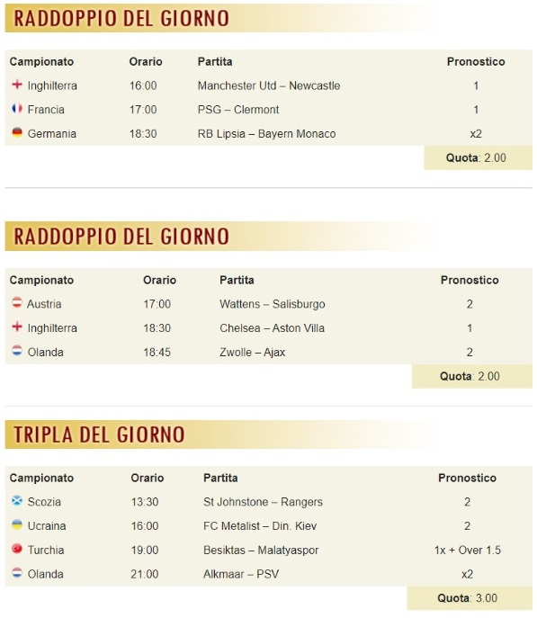 pronostici di oggi