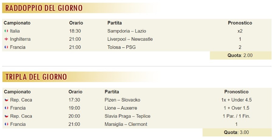 pronostici di oggi