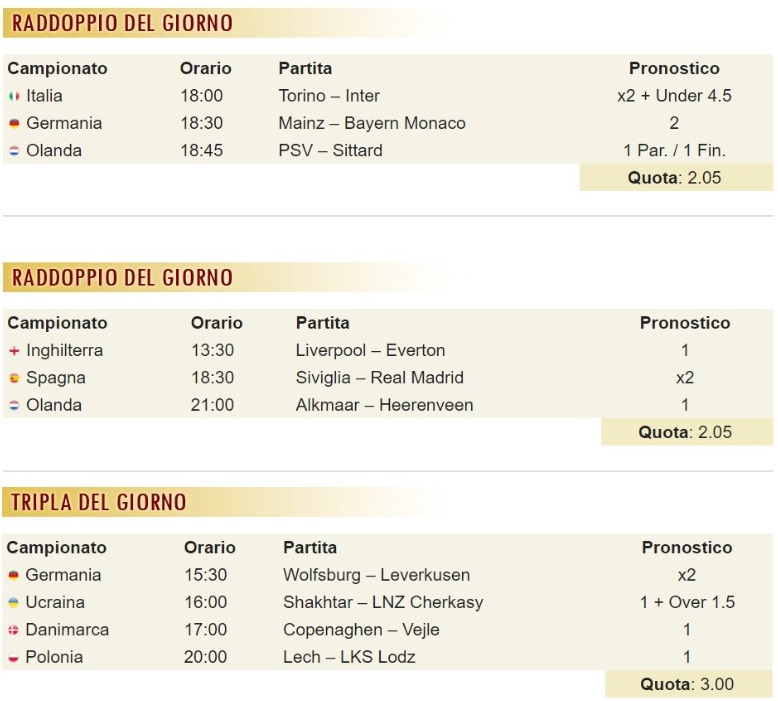 pronostici di oggi