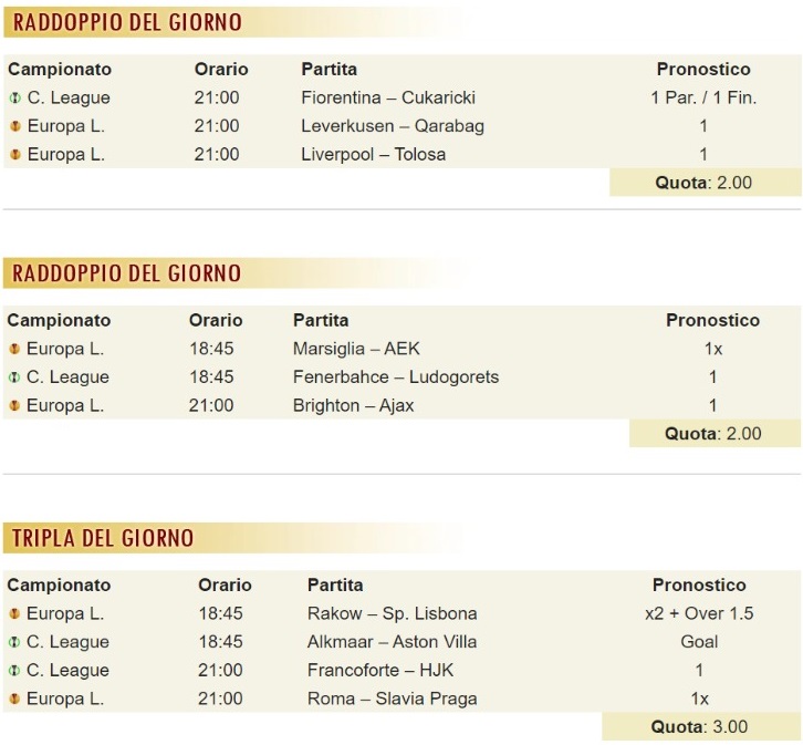pronostici di oggi