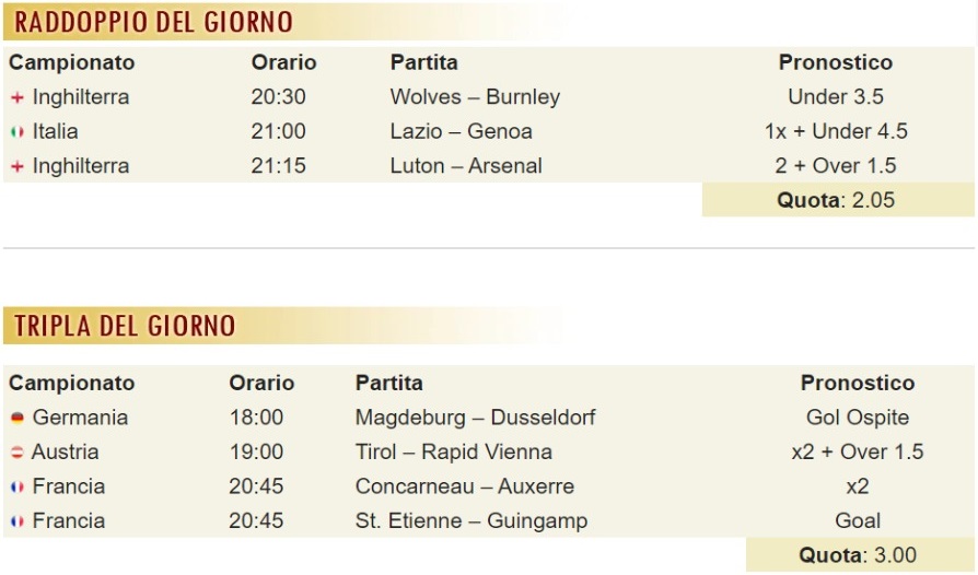 pronostici di oggi
