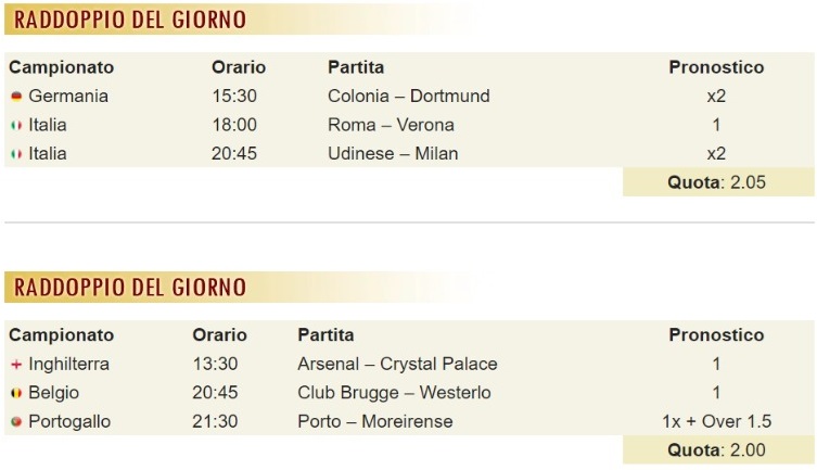 pronostici di oggi