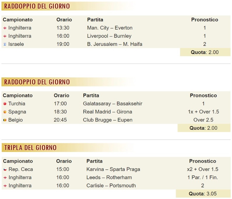 pronostici di oggi