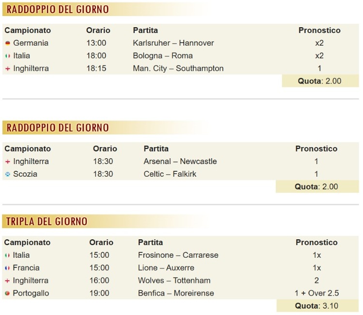 pronostici di oggi